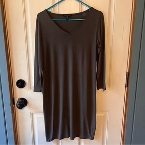 Eileen Fisher Gray V-neck 3/4 sleeve causal midi relaxed minimalist classic S